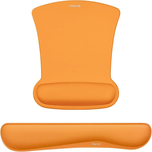 MOSISO Wrist Rest Support for Mouse Pad & Keyboard Set, Ergonomic Mousepad Non-Slip Base Home/Office Pain Relief & Easy Typing Cushion with Neoprene Cloth & Raised Memory Foam, Orange