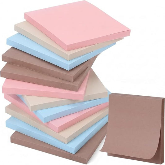 Thenshop 12 Pads Earth Tone Sticky Notes 3''x3'', Self Stick Notes Pads Earth Tone Office Supplies, Vintage Aesthetic School Accessories 50 Sheets/pad