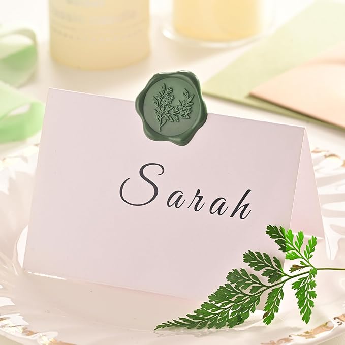 UNIQOOO Wax Seal Stickers - Eucalyptus Wedding Invitation Envelope Seal Stickers, 100 Pcs Self- Adhesive Olive Green Stickers, Perfect for Invitation, Envelopes, Gift Wrapping, Christmas