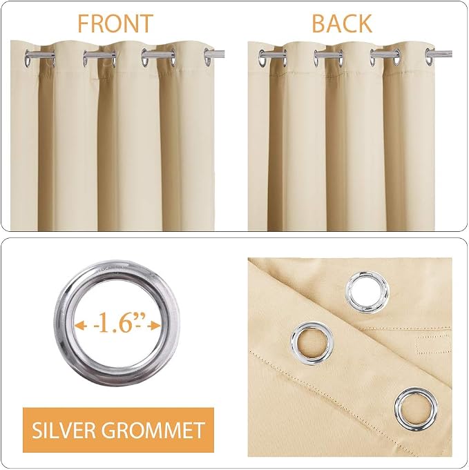 RYB HOME Noise Cancelling Curtains - 3 Layers Blackout Curtains Grommet Privacy Thermal Insulated Window Drapes for Living Room Wall Panels Studio Bedroom, 52 x 84 inches, Biscotti Beige, 2 Pcs