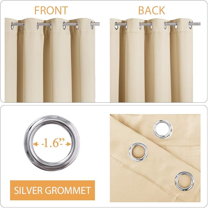 RYB HOME Noise Cancelling Curtains - 3 Layers Blackout Curtains Grommet Privacy Thermal Insulated Window Drapes for Living Room Wall Panels Studio Bedroom, 52 x 84 inches, Biscotti Beige, 2 Pcs