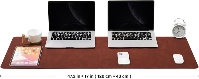 Distressed Leather Desk Mat - Non-Slip PU Desk Pad for Office and Home - Desk Organization and Accessories - Ideal for Large Mouse Pad and Desk Mats on Top of Desks(Mahogany,47.2"x 17")