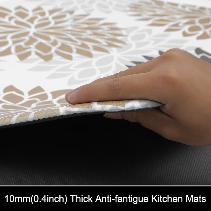 HEBE Anti Fatigue Kitchen Rugs Set of 2, Cushioned Kitchen Mats for Floor | Non Slip Washable Kitchen Runner Rug Set, Floral Stain Resistant Waterproof Comfort Mat Carpet for Sink, Standing Desk