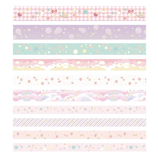 Creative Washi Tape Set 10 Rolls Gold Foil Print Decorative Masking Tapes for Arts, DIY Crafts, Journals, Planners, Scrapbook, Wrapping (Cute Sweety)
