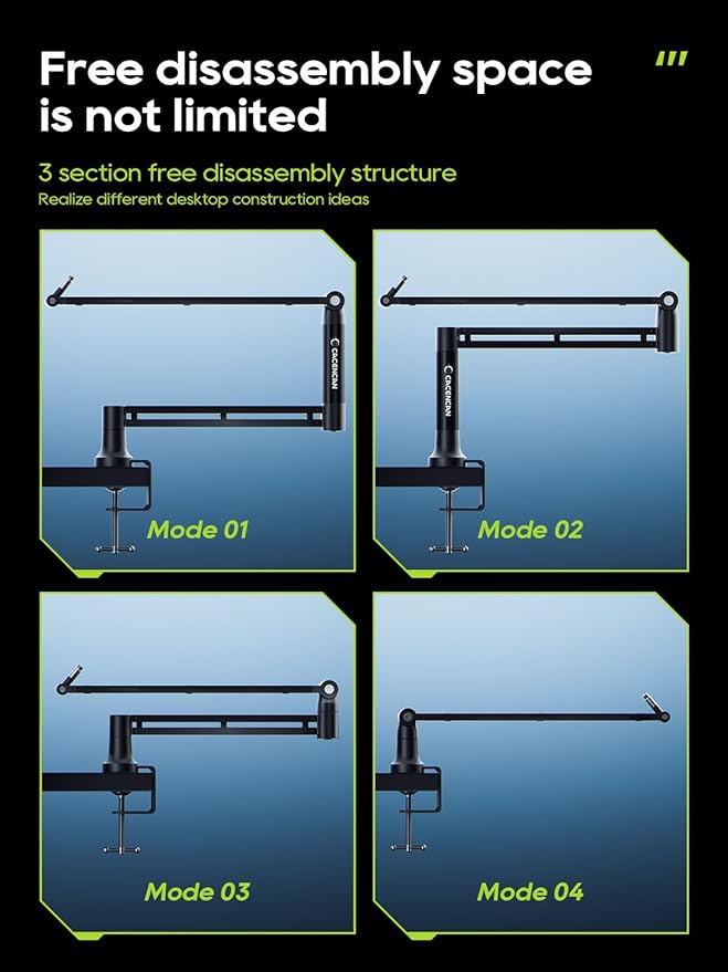 CACENCAN M05 Boom Arm, 360° Rotatable Microphone Stand with Desk Mount, Foldable Desk Mic Arm with 3/8'' to 5/8'' Screw Adapter, Microphone Arm for Live Streaming, Gaming, Podcasting, Radio