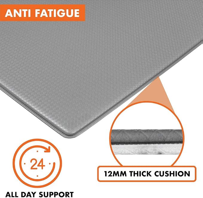 OPUX Anti Fatigue Kitchen Floor Mat, Reversible Cushioned Memory Foam Kitchen Rug Pad, Waterproof Non-Slip Padded Comfort Standing Mat for Office Laundry Home, 47x17 (Marble Gray)