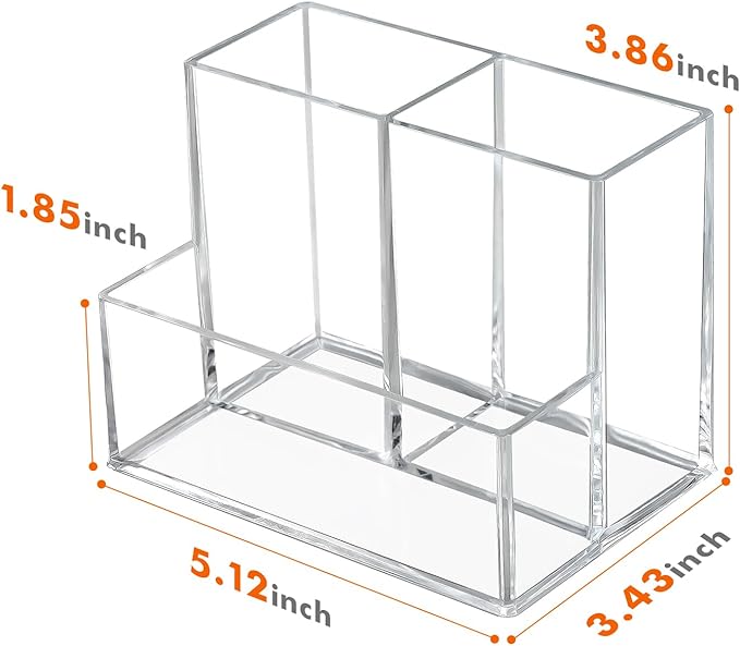 Pen Holder for Desk, Clear Acrylic Pencil Holder for Desk, Marker Holder with 3 Compartments, Pencil Organizer for Home, Office, Classroom, Bathroom | for Desk
