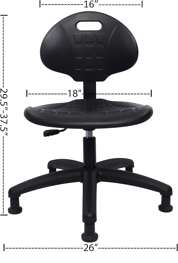 Table Height Chair/Stool-Easy to Clean! Deluxe Ergonomic Polyurethane Chair. 5" of Height Adj (15.5"-20.5") 450 lb Capacity. Automotive, Lab, Garage, Home, Office (Glides, Black)