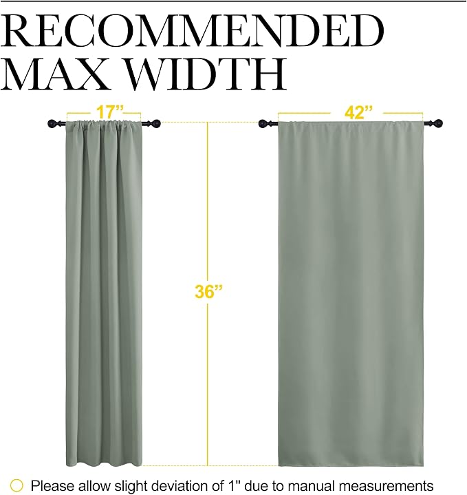 NICETOWN Window Curtains Blackout Drapes - Thermal Insulated Solid Rod Pocket Blackout Curtains/Draperies for Living Room (Greyish Green, One Pair, 42 by 36-Inch)