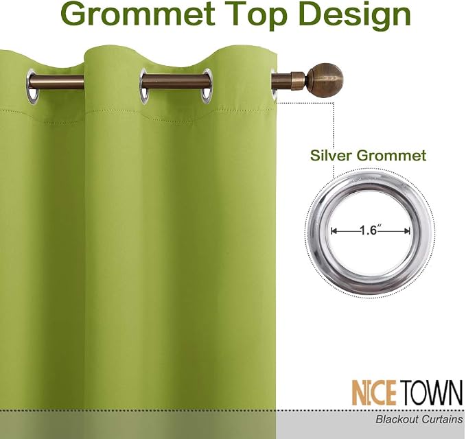 NICETOWN Blackout Drape for Nursery 72 inches Long, Decoration Thermal Insulated Blackout Room Darkening Curtain/Drapery with Ring Top (1 Panel, 42 by 72 inches, Fresh Green)
