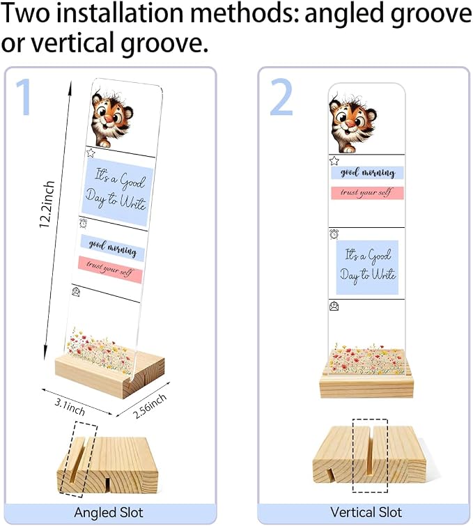 Sticky Note Holder, Monitor Memo Board, Acrylic Post It Note Holder with Wooden Base, Includes 200 Notes, Desk Organizer for Office, Cute Tiger Design