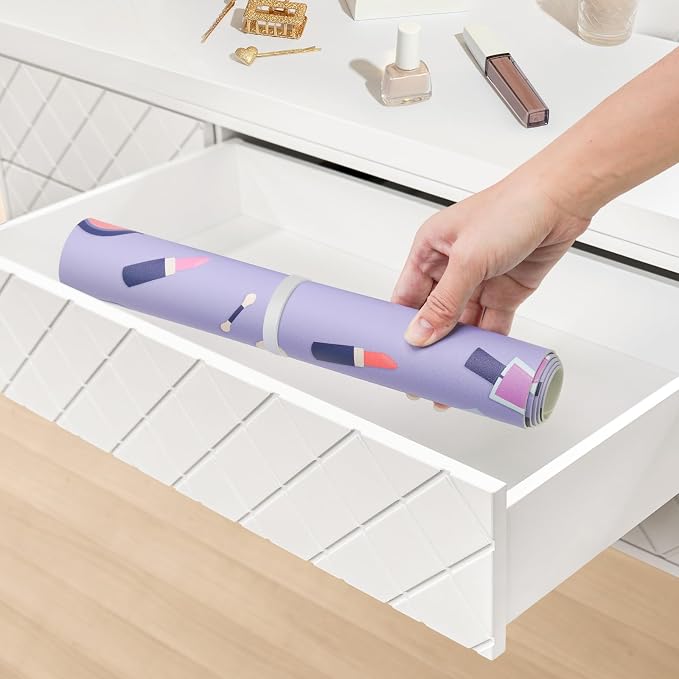 Dual-Sided Waterproof Synthetic Leather Makeup Mat for Desk, Makeup Station, Crafts, Multi-Use Scratch & Stain Resistant Surface Protector Pad for Vanity, Desktop, Craft Table (Purple Cartoon)