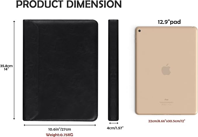 AZXCG Leather Padfolio for Men,Zippered Padfolio with 3 Ring Binder,Business Portfolio Organizer with A4 Writing Pad Holder, Portfolio Binder for Meeting,Gift for Father's Day