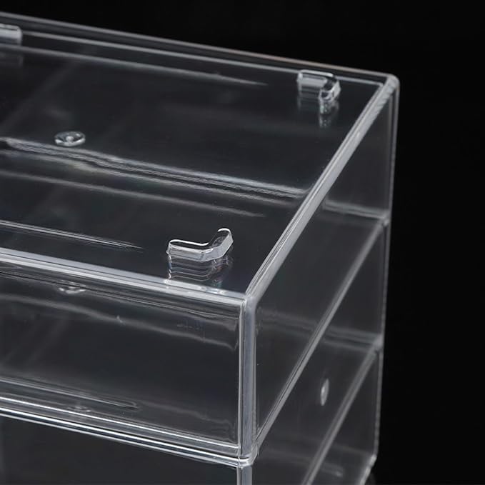 AJIODA Makeup Drawer Organizer Box with 3 Drawers, Acrylic Cosmetic Display Case Vanity Organizer Jewelry Storage Box Stackable Storage for Cosmetics, Skin Care, Bathroom, Countertop, Gold Handle