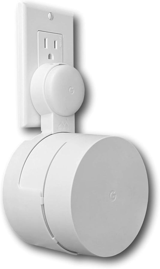 Google WiFi Outlet Holder Mount: [NEW 2020 – Present Version – Round Plug] The Simplest Wall Mount Holder Stand Bracket for Google WiFi Routers and Beacons - No Messy Screws! (1-Pack)
