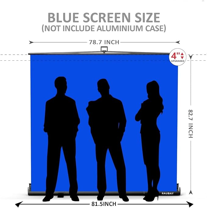 【Wider Style】 RAUBAY 78.7 x 82.7in Large Collapsible Blue Screen Backdrop Portable Retractable Chroma Key Panel Photo Background with Stand for Video Conference, Photographic Studio, Streaming