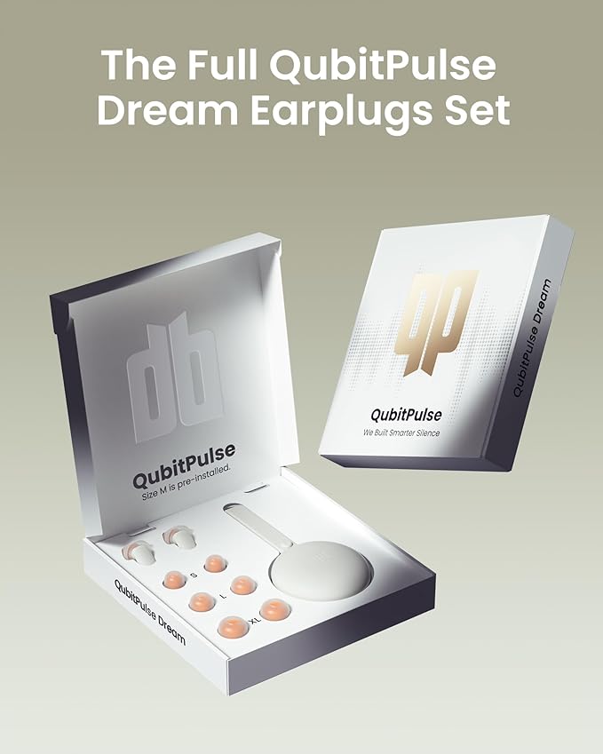 Dream Ear Plugs for Sleeping, 23dB Noise Reduction Soft Silicone Ear Plugs with Patented Qufits Eartips and Carry Case, Reusable Earplugs for Sleep, Work, Focus, Study - Beige