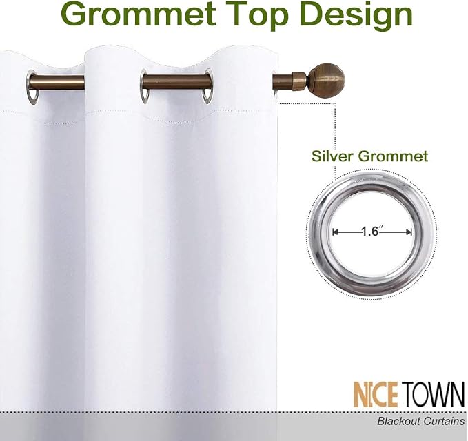 NICETOWN Window Curtain for Bedroom - (Pure White Color) 70 inches Width x 63 inches Length, 1 Panel, Window Treatment Grommet Kitchen Drape for Doors