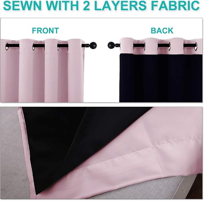 NICETOWN Full Shading Curtains 90" Long 2 Panels Set for Windows, Lavender Pink, Pack of 2, 52" W, Super Heavy-Duty Black Lined Blackout Curtains for Bedroom, Privacy Assured Window Treatment