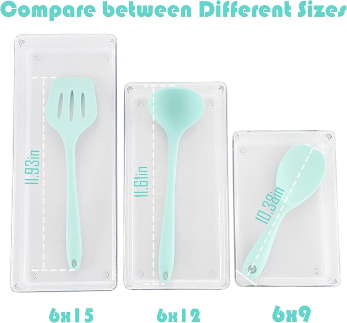 3 Pack Large Clear Plastic Drawer Organizer Tray Cutlery Utensil Makeups Drawer Organizers 15" X 6"