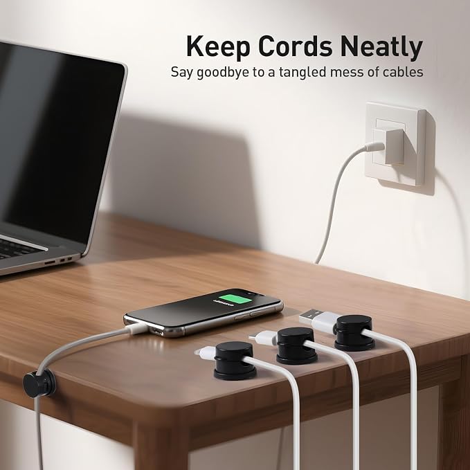 AGPTEK 8 Pack Magnetic Cable Clips, 360° Rotatable Cord Holder, Black | Cable Holder for Nightstand, Desk Cord Organizer Adhesive Wire Management Home Phone Charging Cords USB Cable Keeper