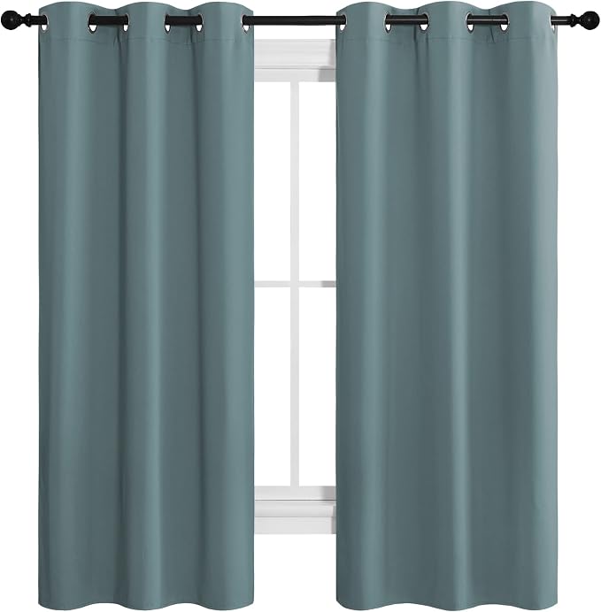 NICETOWN Modern Blackout Curtains Noise Reducing, Thermal Insulated and Privacy Room Darkening Drape Panels for Boy's Guest Room Door Small Short Window (Greyish Blue, 2 Panels, W42 x L68 -Inch)