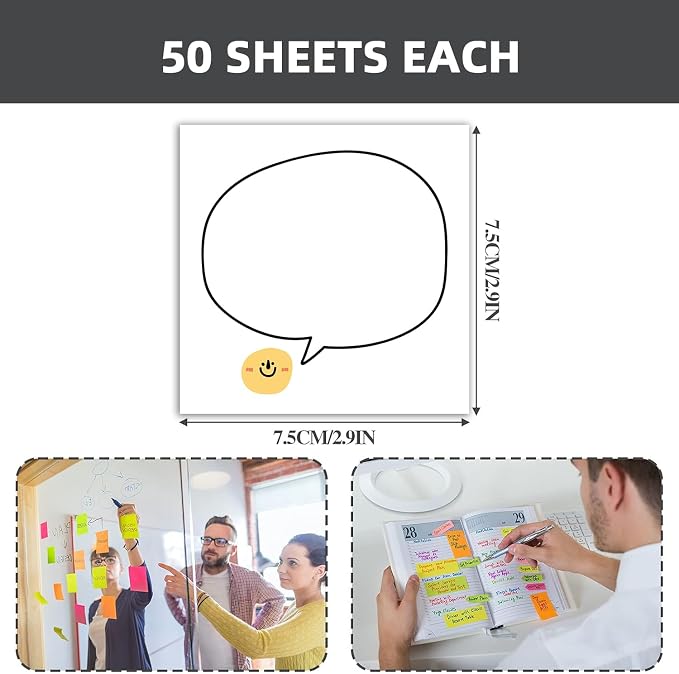 4-Pads 3x3 Sticky Notes, Smile Memo Pads with High-Adhesive, Fun Self-Stick Notes, Reusable & Tearable for Journal Planners Office School Home, Cute Stationery Gift - Smile