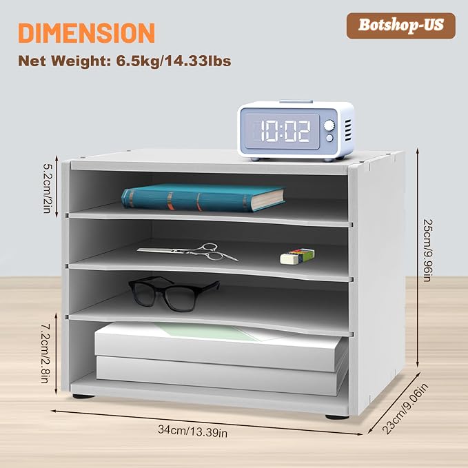 Gdrasuya10 Office Desk Organizer Shelf 2Pcs File Holder Mail Sorter Paper Organizer for Desk 4 Compartments Letter Tray Home & Office Mailbox School Desktop Adjustable Shelves, White