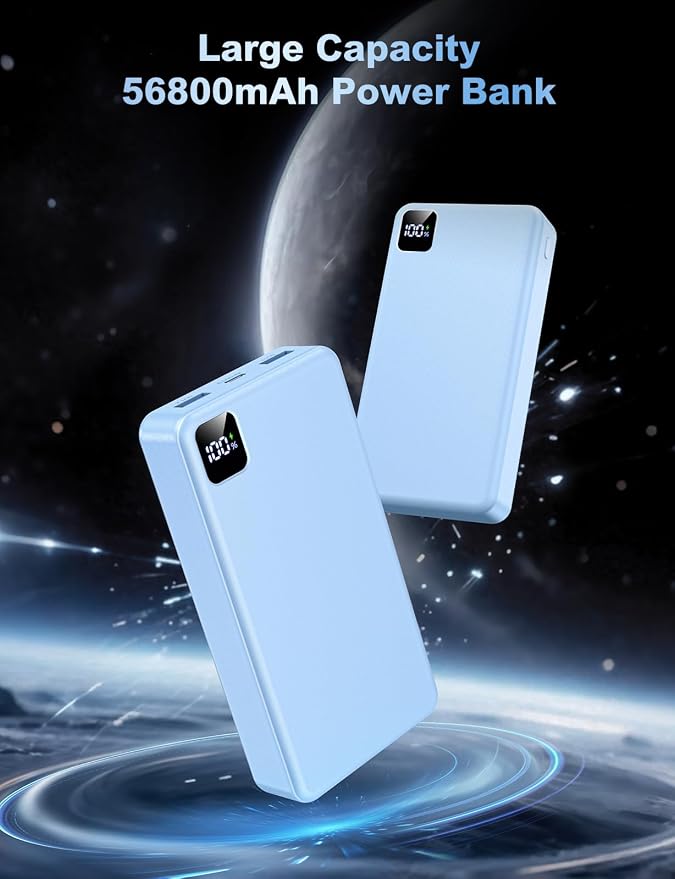 Portable Charger Power Bank, 56800mAh Battery Pack, 22.5W Fast Charging Portable Phone Charger for Camping Travel Essential Compatible with iPhone 17/16/15/14/13 Series, Samsung, Google,iPad-SkyBlue