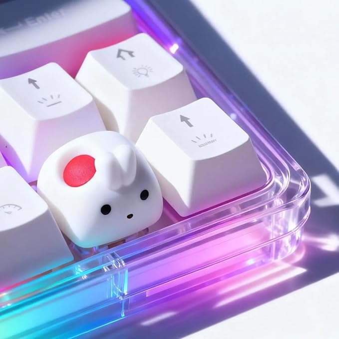 Artisan Keycaps, Cute Custom Couple Rabbits Bunny Key Caps for MX Mechanical Keyboard, Resin Handmade 1U Replacement for Esc Arrow Keys - Rabbit