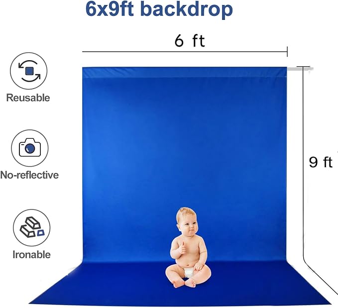 EMART Green and Blue 2-in-1 Photo Backdrop Curtain, 6 x 9 ft Photography Green Screen Background Fabric Cloth and Blue Back Drops Pack for Photoshoot Zoom Meeting Chromakey Party Birthday