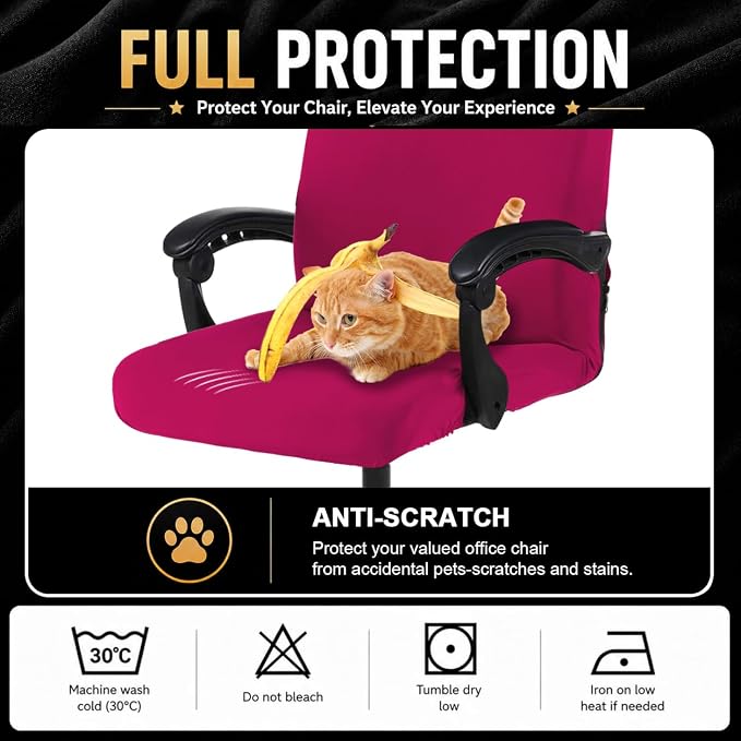 Stretch Computer Office Chair Cover with Durable Zipper - Universal Washable Removable Spandex Rotating Boss Chair Slipcovers - Anti-dust Soft Desk Chair Seat Protector for Dogs, Cats, Pets - Hot Pink
