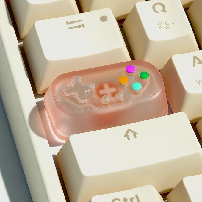 Artisan Keycap, Custom Retro Game Controller Shaped Keys Cap for MX Mechanical Keyboard, Shine Through Resin Handmade Single Replacement for Capslock Key - Pink