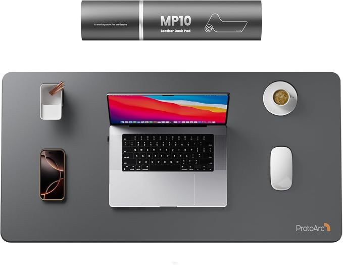 ProtoArc MP10 Leather Desk Mat, Large Mouse Pad- 31.5×15.8 inch, Non-Slip PU Leather Desk Pad Protector, Premium Desktop Mat for Computer, Keyboard and Mouse, Gray
