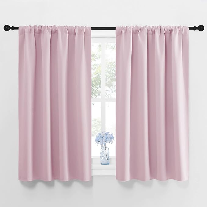 NICETOWN Blackout Curtains for Girls Room - Nursery Essential Thermal Insulated Solid Rod Pocket Top Blackout Drapes (Lavender Pink=Light Pink, 1 Pair, 42 x 45 Inch)