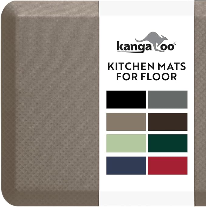 KANGAROO Anti Fatigue Mats for Kitchen Floor, 70x24, Reduce Foot, Knee Pressure, 3/4 Inch Thick Cushioned Ergonomic Mat, Waterproof Comfort Rug for Under Sinks, Standing Desk, Store Floors, Coffee