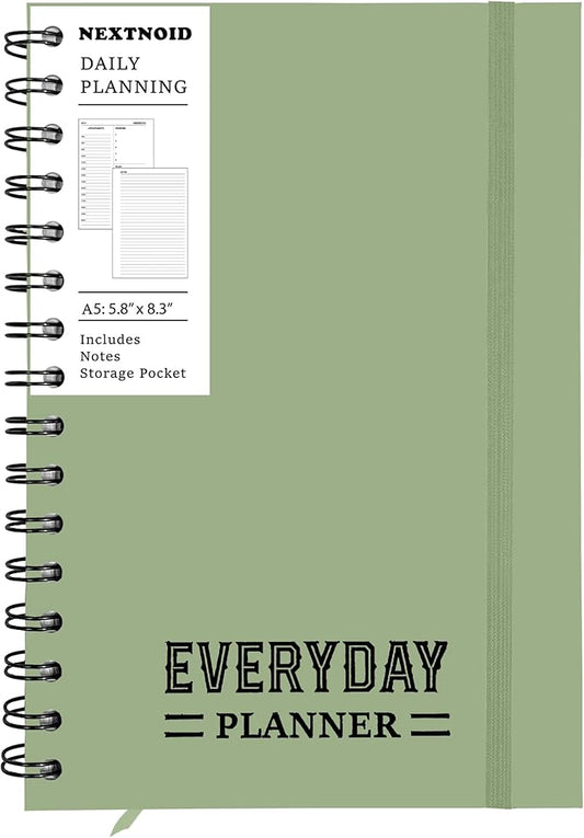 Undated Daily Planner Notebook 2026 with Hourly Schedule - Hardcover Appointment Day to do List Notebook for Women & Men - A5 Spiral Green