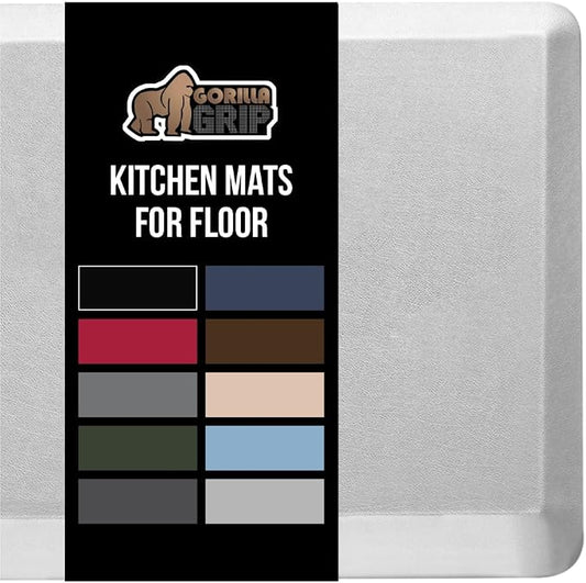 GORILLA GRIP Comfortable Cushioned Kitchen Mats for Floor, 48x20, Waterproof and Stain Resistant Soft Top, 3/4 Inch Thick Ergonomic Standing Desk Anti Fatigue Mat, Foam Supports Feet, Silver