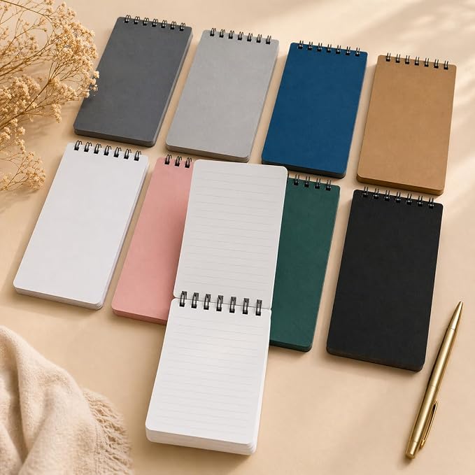 Aesthetic Pocket Notebooks Set of 8 – Small 3x5 Spiral Notepads with Lined Pages, Mini Memo Pads for Daily Notes, To-Do Lists, Office, School & Travel, Cute Portable Notebooks for Staying Organized