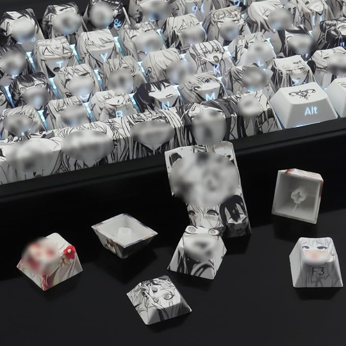 Tsungup Anime Keycaps-SidePrint Keycap Set,Japanese Custom Keycap Keyboard | PBT Shine Through Backlit Keycaps 75 Percent,129 Keys Dye Sub Cherry Profile Keyboard Key caps for Cherry Mechanical Keyboard