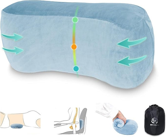 Back Lumbar Support Cushion for Office Chair - Soft Memory Foam Back Pillow for Back Pain - Bolster Cushion for Long Sitting, Driving, Travel, Bed - Versatile Pillow (Blue)
