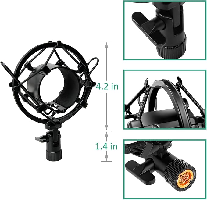 AT2020 Mic Stand, Adjustable Height Desk Mic Stand with Shock Mount, Foam Windscreen, Metal Weighted Base, 1/4 to 3/8 Metal Adapter, for AT2020 AT2020USB AT2020USB+ AT2035 Mic by Rigych
