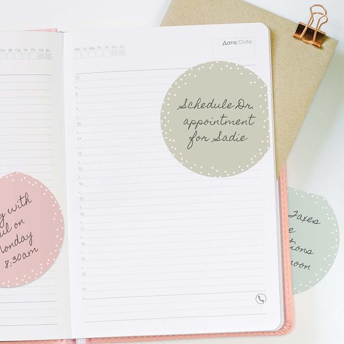 Pastel Sticky Note Pad Assortment/Set of 3 Round Flat Top Polkadot Pattern Note Pads / 3.5" Modern Sticky Notes / 50 Sheets Per Pad/Made in USA
