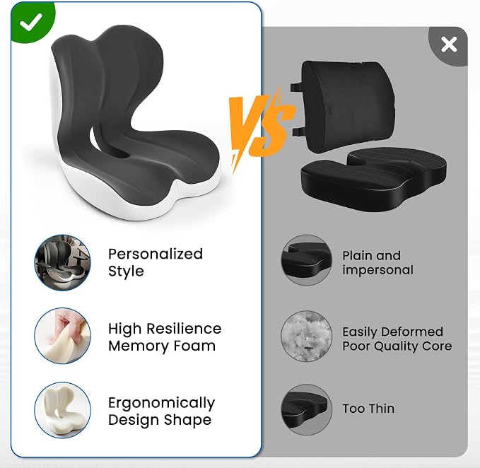 Car Seat Cushion Reducing Sciatica Pressure, Back & Tailbone Comfort | Hollow Design for Coccyx, Double-Sided Anti-Slip, L-Shaped Ergonomic Memory Foam Lumbar Cushion, Suitable for Long Sitting