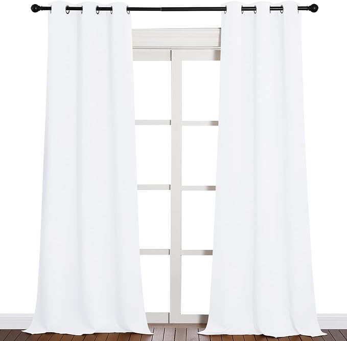NICETOWN Solid Window Curtain Panels, Grommet, Polyester, Bedroom, White, 42 x 90, Pack of 2