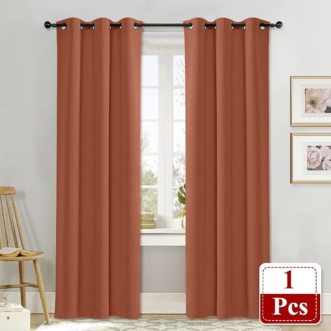 NICETOWN Burnt Orange Insulated Blackout Curtain Home Decoration Solid Grommet Top Blackout Living Room Drape for Large Window on Day (1 Panel, 42 x 84 inches)