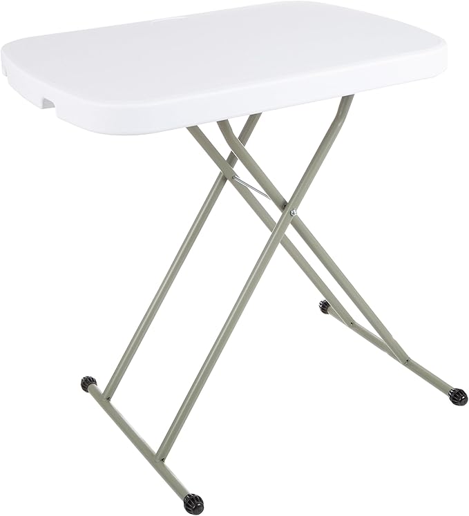 Lavish Home Portable Folding Tables - Lightweight Portable Folding Desk with Adjustable Height - Small Indoor Outdoor Plastic Table for TV Tray, Playing Cards & Craft Room (Set of 2/White/26 Wide)