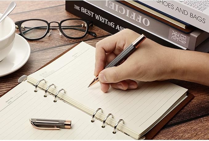 Ballpoint and Rollerball Pen Set, Stylish Line Engraved Metal Pen Elegant Smooth Writing Gift Pen (2 Pens with 2 Extra Refills)