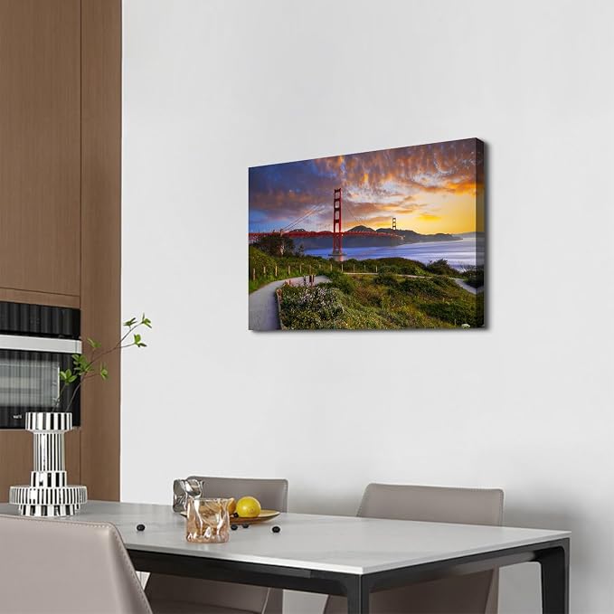 Nature Mountain Landscape Wall Art San Francisco Golden Gate Bridge Pictures Wall Decor Living Room Modern Famous Cityscape Photo Canvas Prints Artwork for Bedroom Office Home Decoration 16x24"