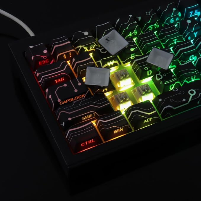Custom PBT Keycaps, Cool Modern Technology Style Keyboard Key caps(Black) | Tsungup 135 Keys Shine Through Side Print Keycap Set, Cherry Profile for Cherry MX Switches Mechanical Keyboard